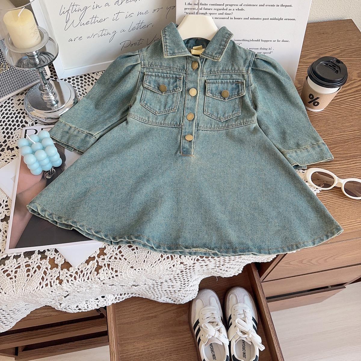 Повседневное джинсовое платье для девочек с лацканом - Новая весенне-осенняя мода AQA025 Size 130