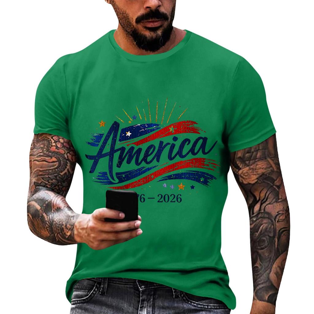 Men's Loose And Casual Flag-print T-shirt, Short Sleeve Shirt