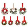 6 Pcs 6 Inch Christmas Mini Cabinet Wreaths Small Artificial Cedar Wreath with Ribbon Bow Pinecone Berry for Front Door Window Farmhouse Home