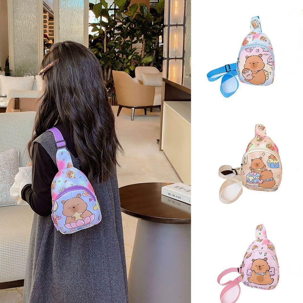 Large Capcity Cartoon Shoulder Bag Portable Kids Crossbody Bag Cartoon Capybara Chest Bag Student