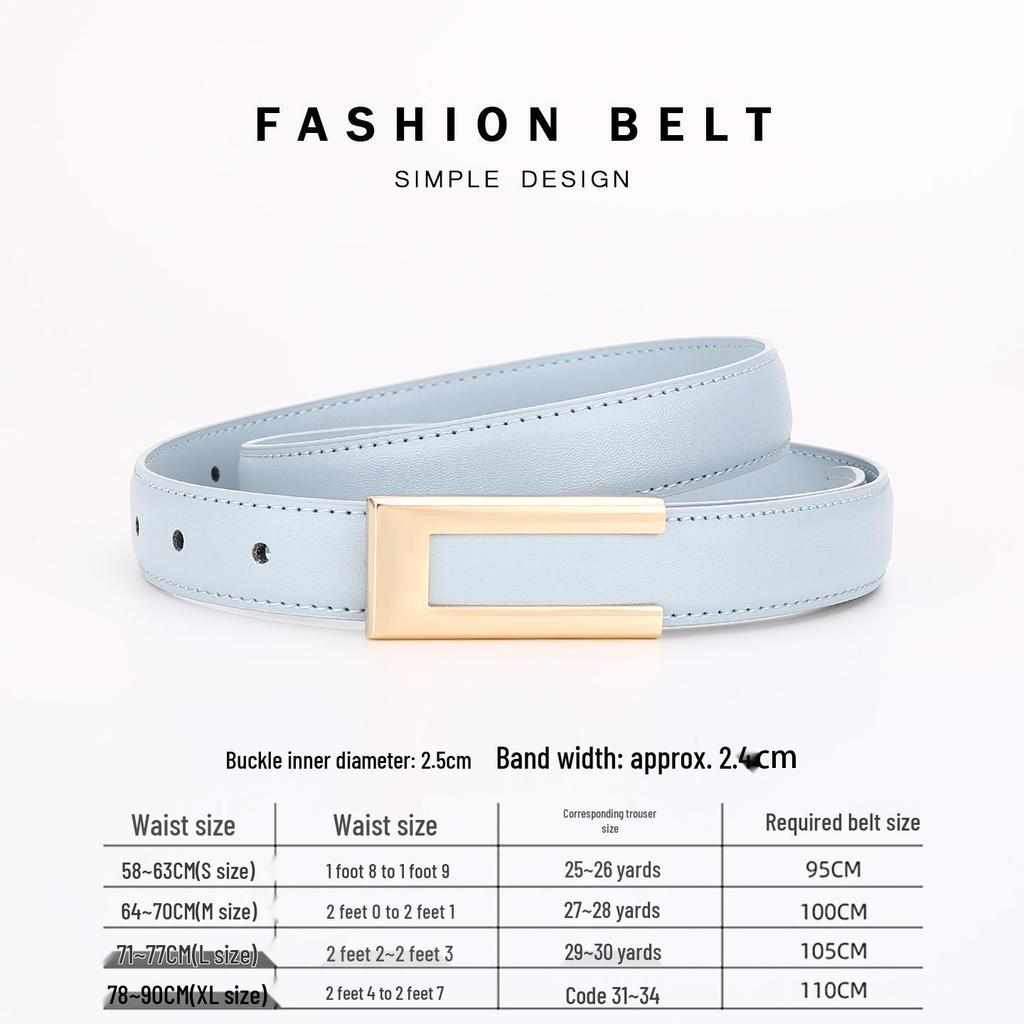 Women's Fashionable Gold Buckle Leather Belt - Versatile Cowhide Waistband for Dresses and Pants