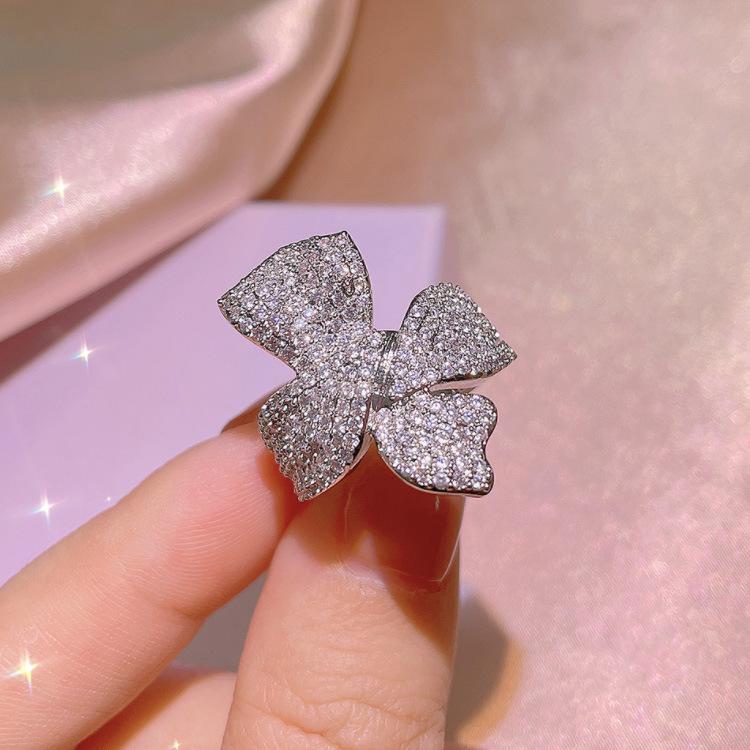 Temperament Bow Cold Wind Zircon Ring Women'S Index Finger Ring Jewelry