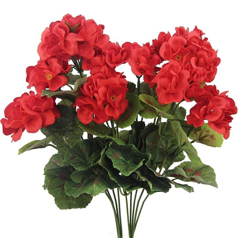1/5pc Artificial Geraniums With Green Leaves - Perfect For Home Garden Decor, Weddings, Birthdays & More - No Battery Needed