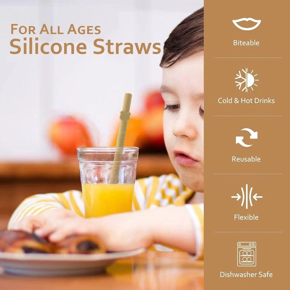 4Pcs Children's Milk Tea Straight Straws Food Grade Reusable Straws Creative Silicone Straws