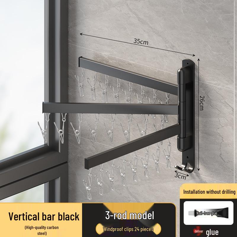 Wall-Mounted Folding Clothes Drying Rack for Socks, Underwear, and Underpants with Clips.