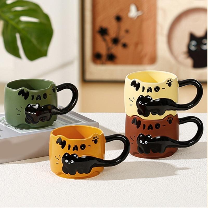 Black Cats Ceramic Mugs Heat Resistant to 1000C for Microwave Oven Use with Insulated Handle and Dishwasher Safe