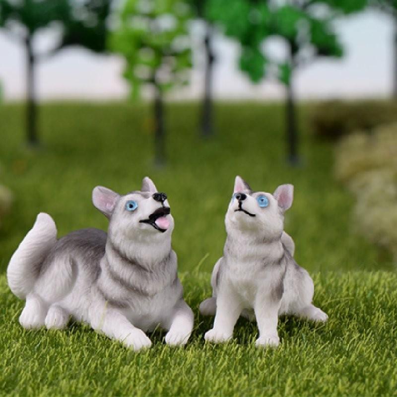 Charming Husky Puppy Resin Sculpture Cute Animal Decoration For Plant Terrarium