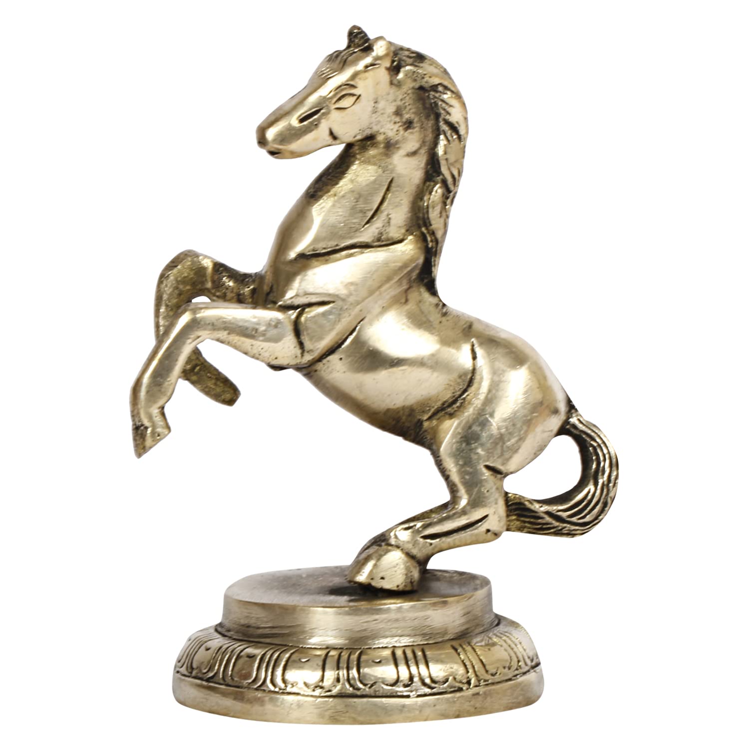 Original Brass Horse With Uplifted Legs Standing Tableware Showpiece Idol, Gold