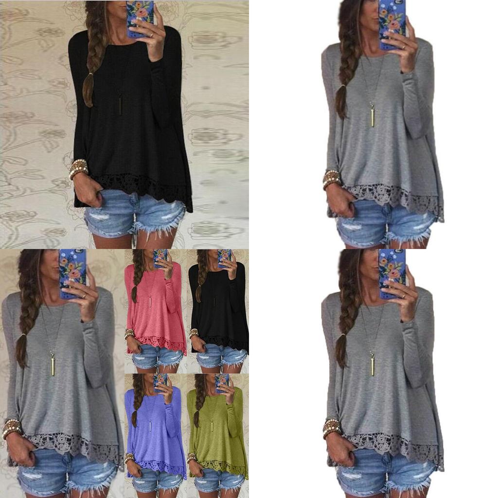 Chic Femme Blouse Manches Longues Dentelle Sweat Lche T-shirt Perfect For Casual Occasions
