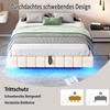 Cama Tapizada 180x200 cm, Estructura de Cama Flotante Hidráulica con Espacio de Almacenamiento, Cama Multifuncional sin Cabecero con Luz LED, Lino Beige