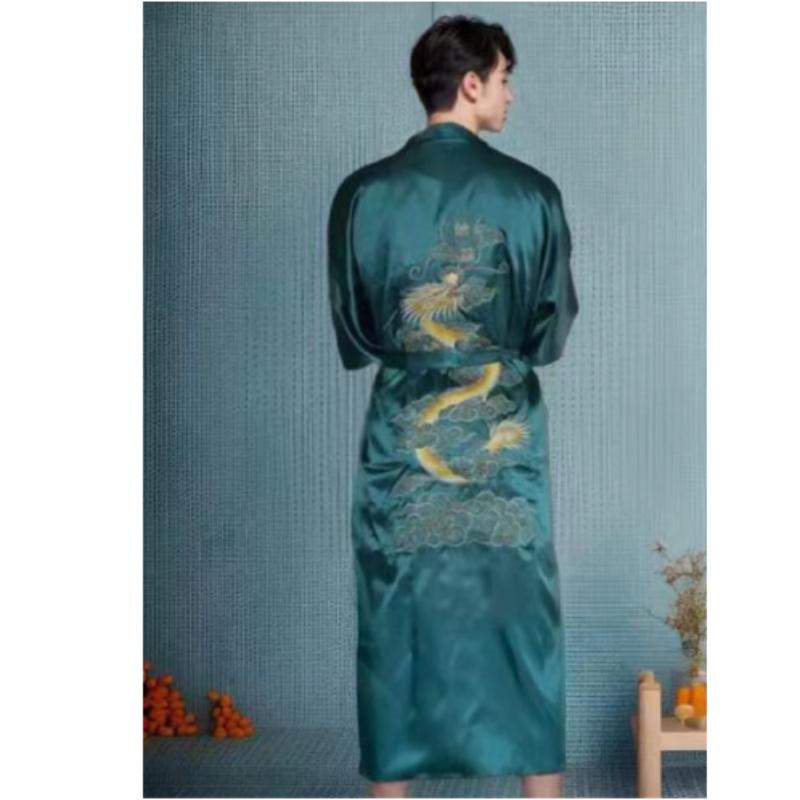 Ethnic Chinese Style Men's Clothing Men's Dalong Bathrobe Bathrobe Dragon Robe Tang Suit Pajamas Nightgown Home Service Embroidered Dalong