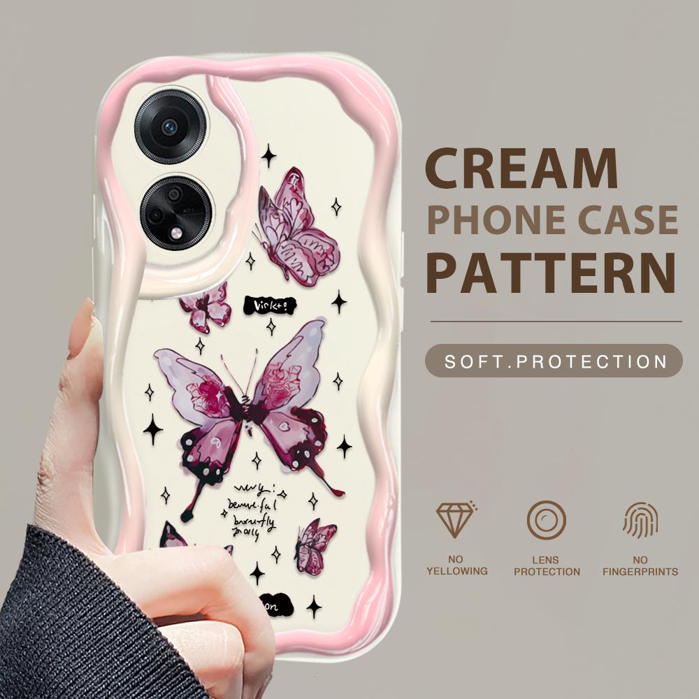 Cute Cartoon Pattern Cream Texture Casing Wavy Edge Soft Silicone Cover Phone Case for OPPO Reno Realme