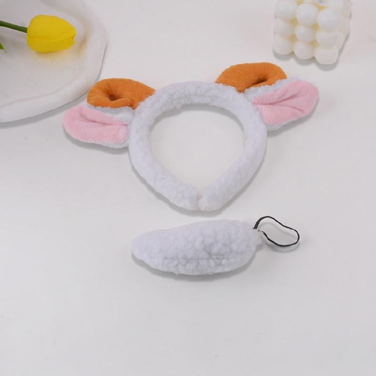 2Pcs Animal Sheep Costume Set with Sheep Ears Headband Sheep Tail Accessories for Halloween Fancy Dress Party Props