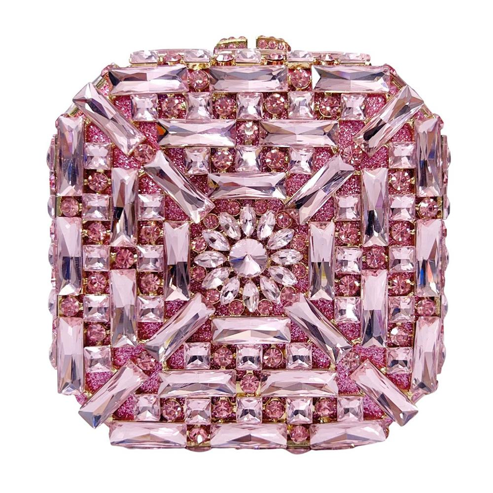 

Square Glass Rhinestone Evening Purses Crystal Women Wedding Prom Clutches Bags WHTUOHENG Diamond Dinner Banquet Handbags Bags 13cmX13cmX5cm розовый