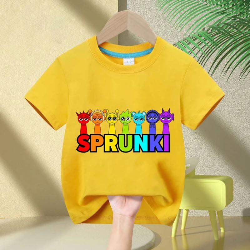 2026 Summer Short-sleeved Sprunki Cute Fashion Top Boys Girls Comfortable Round Neck Pure Cotton T-shirt Children's Sprunki Gift