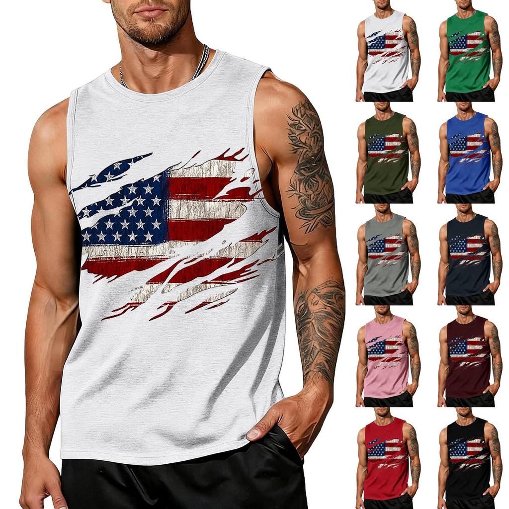 Men's Sleeveless Tank Top Casual Loose Fit Summer Daily Wear Muscle Shirt with Flag Graphic Print Lightweight Breathable Fabric