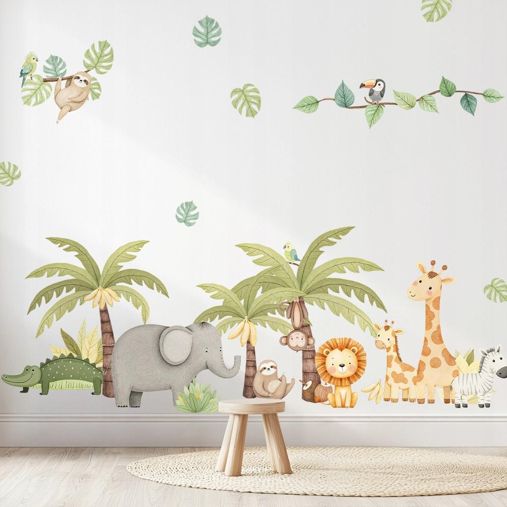 Safari Wall Stickers Exotic Animals Palm Trees Children'S Room