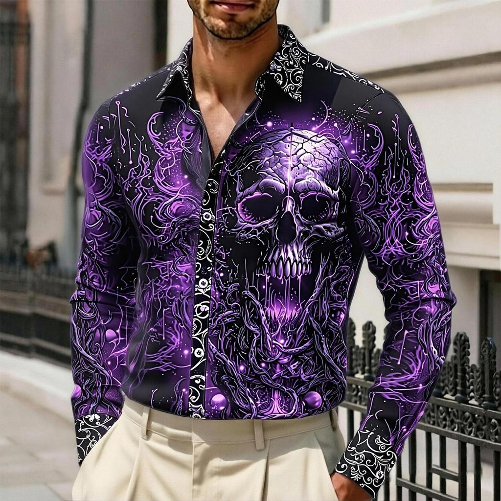 Men's Gothic Printed Long Sleeve Shirt