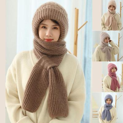 Winter Warm Knitted Integrated Hat Scarf Set Cold Proof Ear Protection Scarf Beanies Cycling Windproof Ladies Outdoor Caps NEW