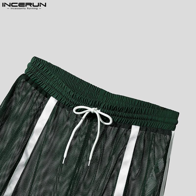 INCERUN Men Elastic Waist Mesh Sheer Stitching Beach Mini Pants Shorts Home Wear