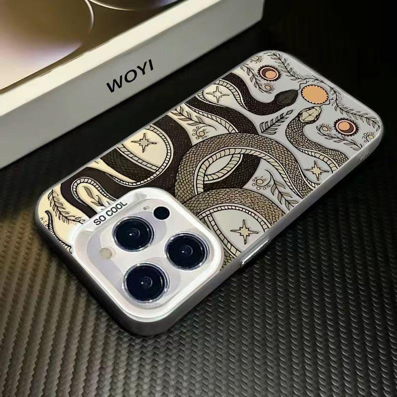 Double Snake Playing Beads Apple 16 Mobile Phone Case iPhone15promax Advanced Sense Colored Silver 14/13 Anti-drop Case 12
