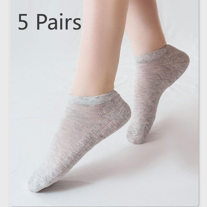 5 Pairs of Women's Summer Everything Solid Color Light Mesh Breathable with Casual Boat Socks