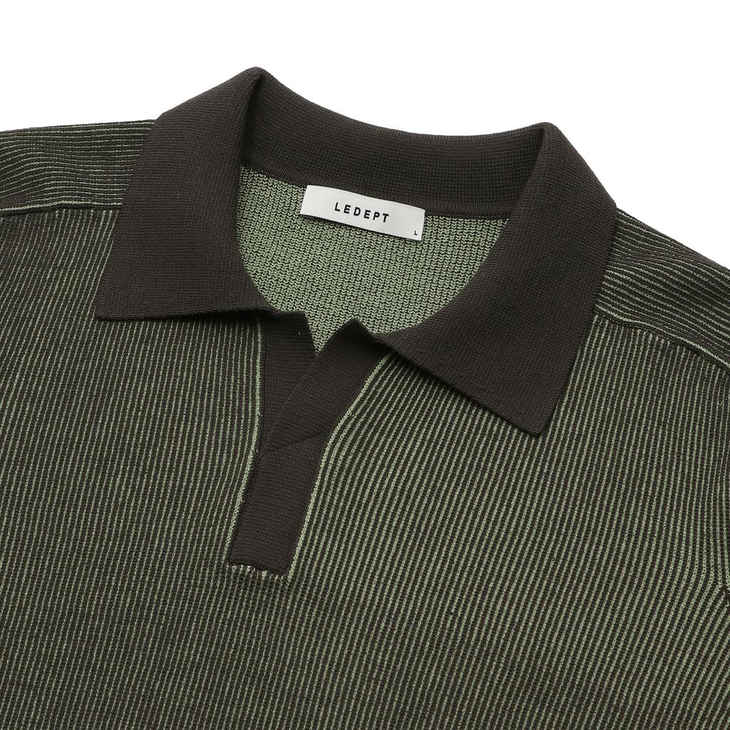 LEDEPT Two-Tone Open Collar Raglan Pullover [Khaki]