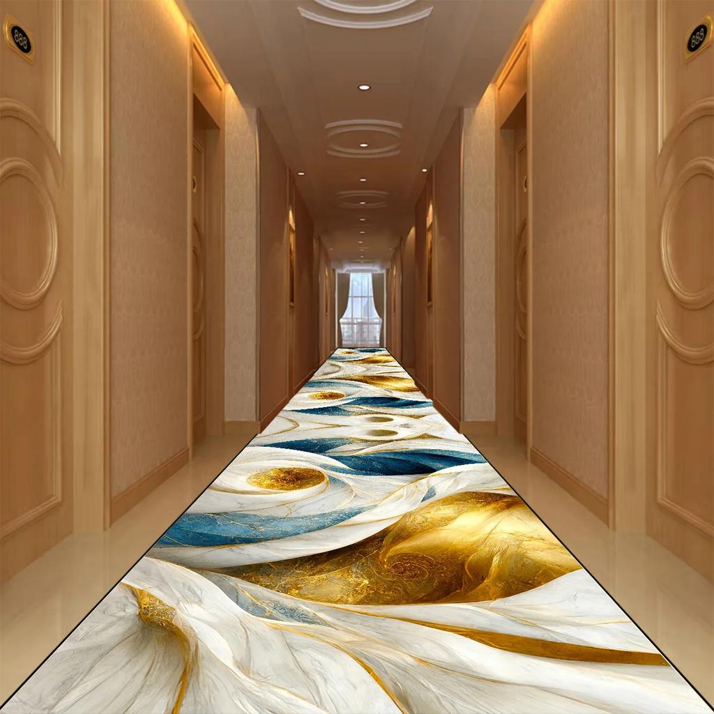 Golden Abstract Style Corridor Carpet Passageway Non-slip Runners Washable Stairway Rugs Home Decor Living Room Mat Customizable