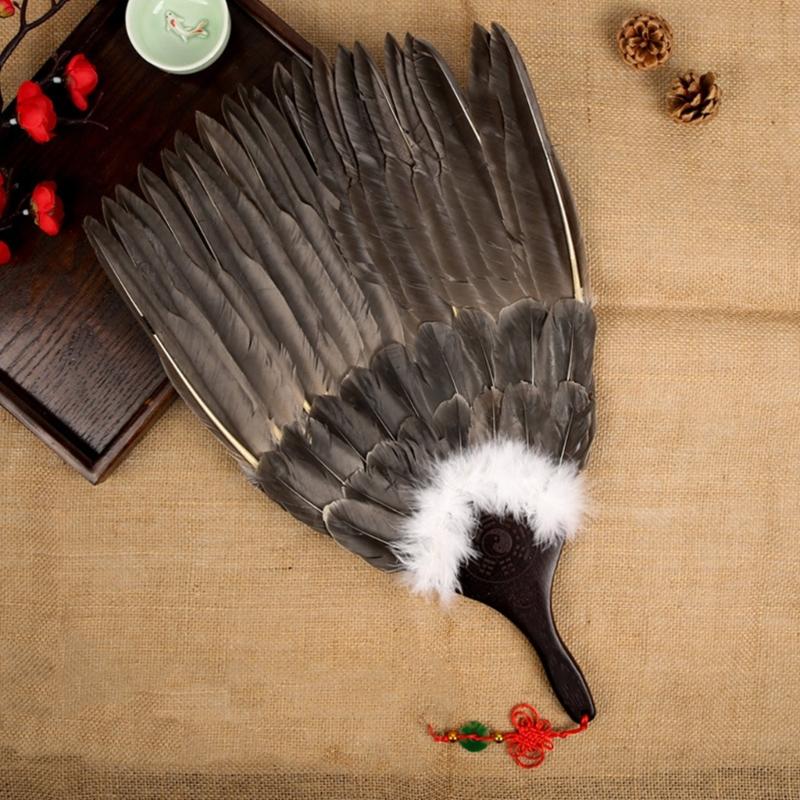 Vintage Chinese Fan Gooses Feather Wedding Party Fan Dance Feather Hand Fan Photograph Props Wood Craft Decorations Fan