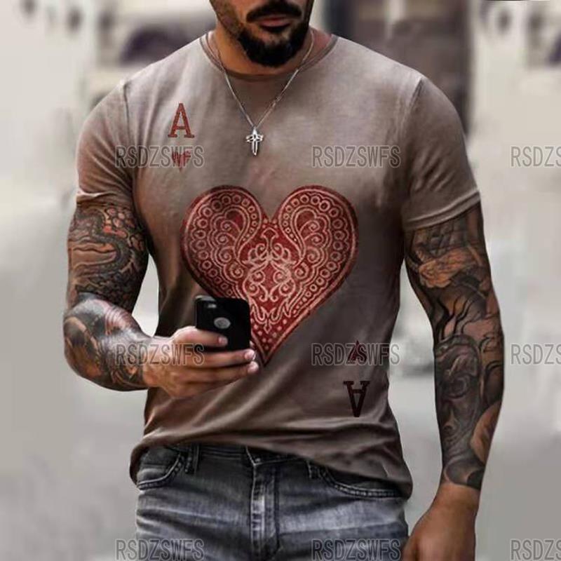 Horrible Skull Spades Poker T-Shirt Casual Men Summer 3D-Print Extra-Large T-Shirt 2024 Comfort Breathable T-Shirt Tops S-6XL