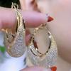 Pendientes de aro con diseño de malla brillante exagerada, joyería de hierro con incrustaciones de diamantes de imitación, estilo elegante y informal para mujer, pendientes de fiesta