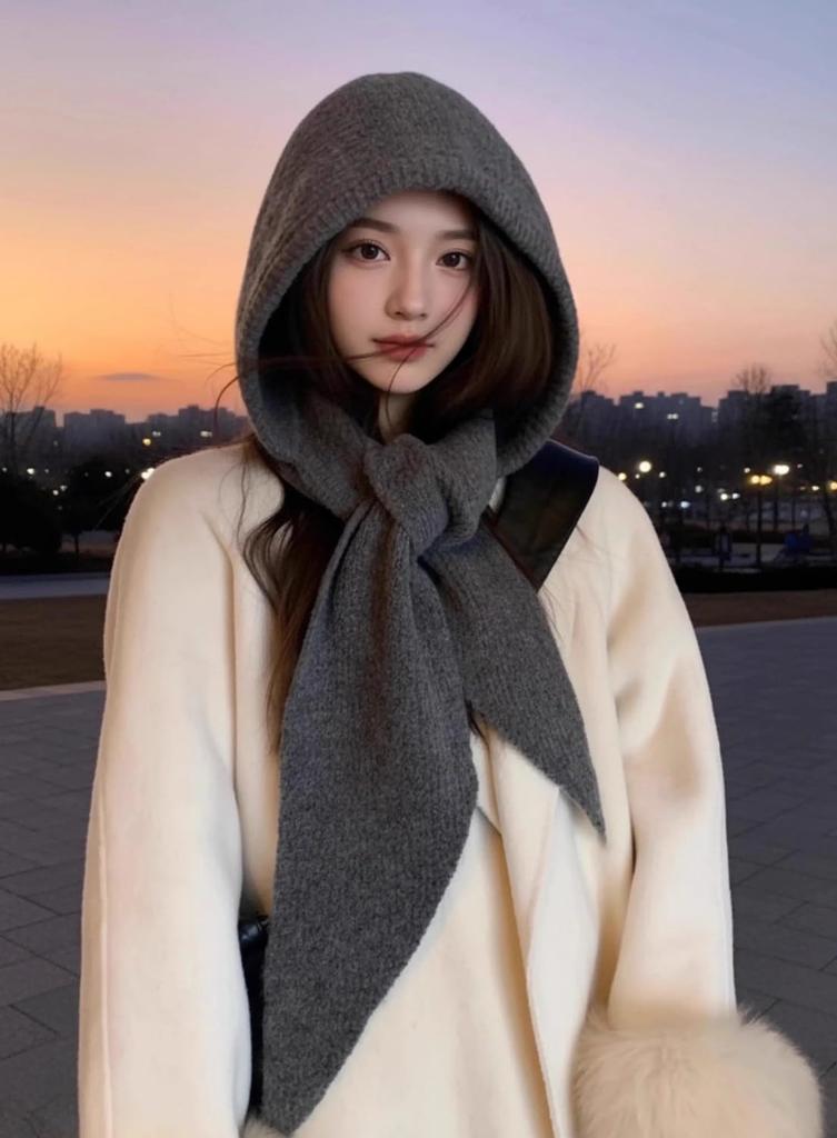Winter Knit Balaclava Hat with Neck and Hooded Slimming and protection from the solid Perfect for or cycling Women's Hood, 2-in-1 Warmer, Scarf.