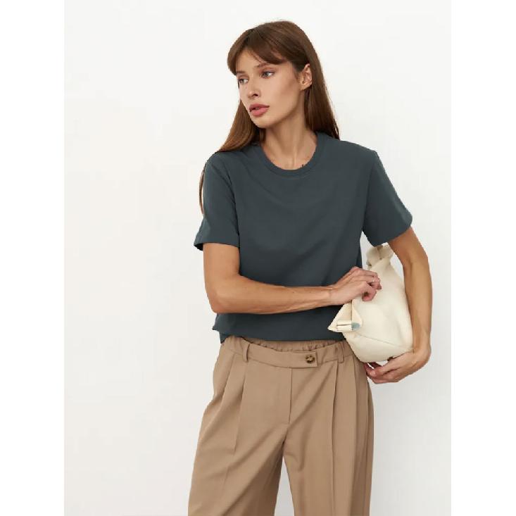

Summer 100% Cotton WOMEN S T-shirt Bottoming Basic Fashionable Solid Lady Short Sleeve Loose Tops Shirts Tops S серый