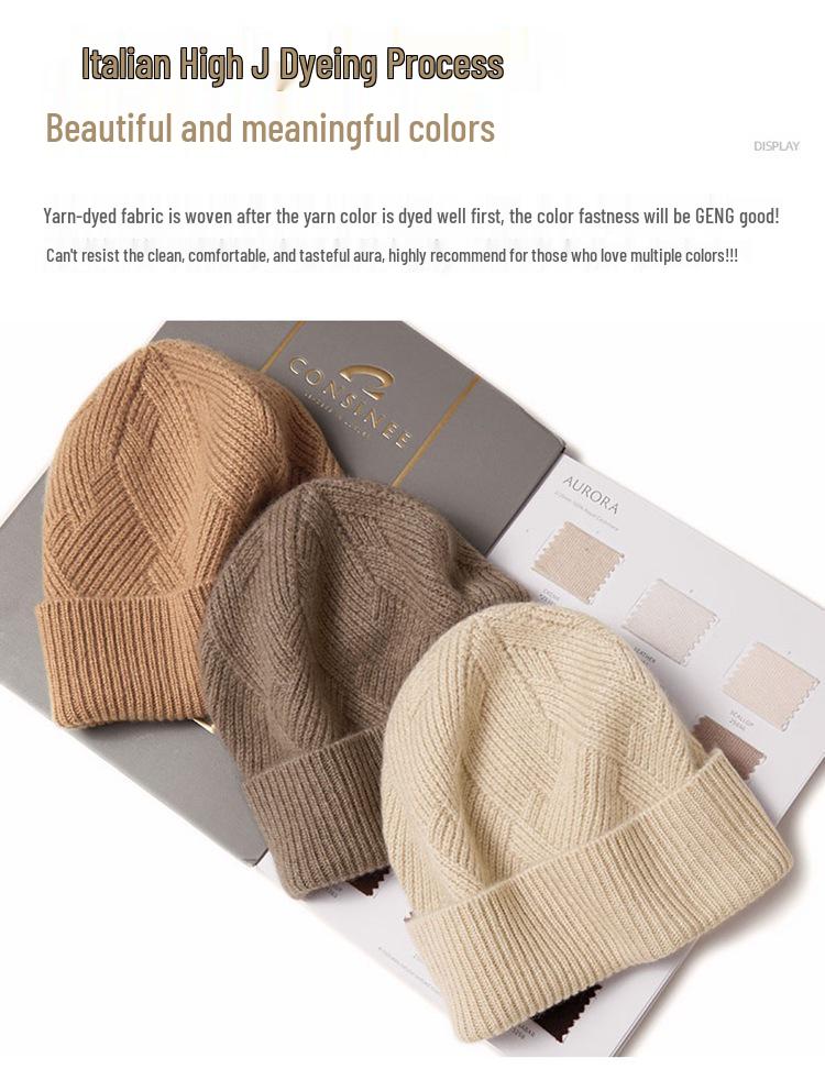 Kang Sai Ni 100% Pure Cashmere Knit Hat - Versatile & Warm Ear Protection for All Ages, European & American Style