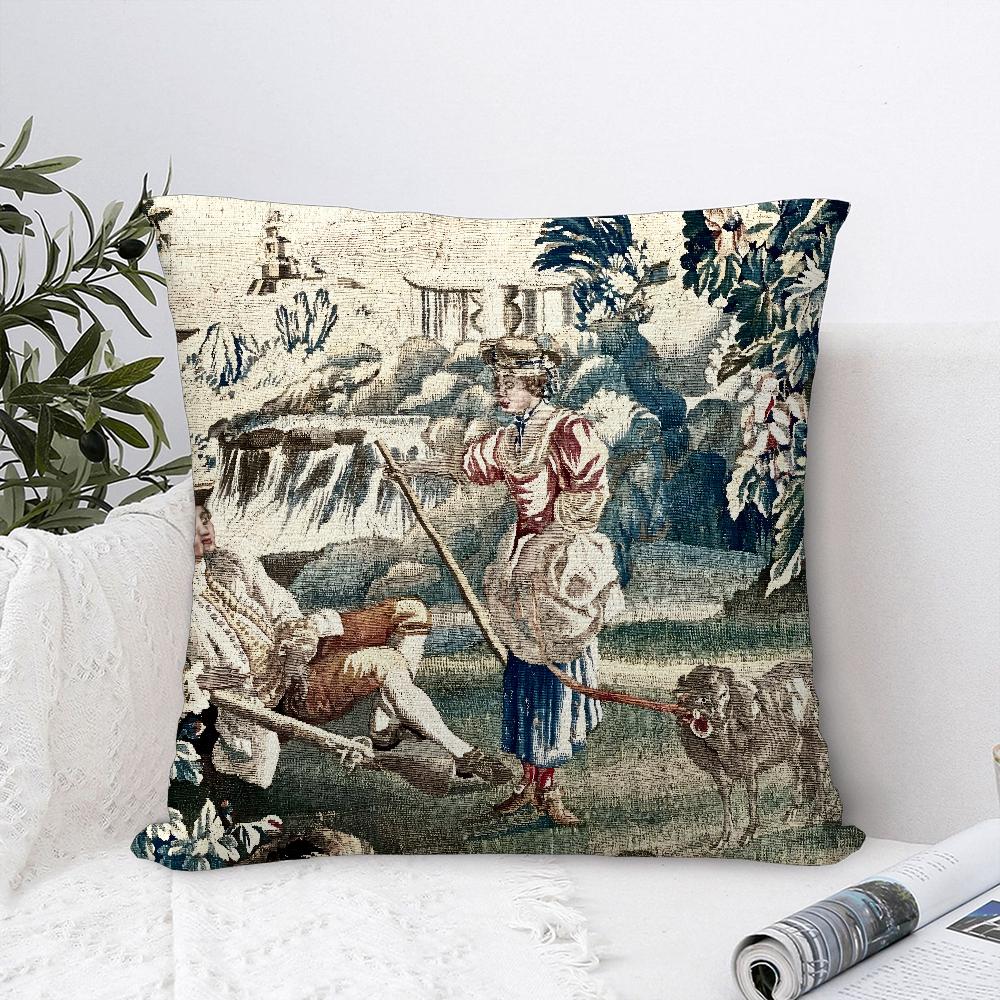 Aubusson Tapestry French Pillow Case Sofa Decorative Home Double-Sided Print Plush Square Throw Pillow Covers Cushion Decor