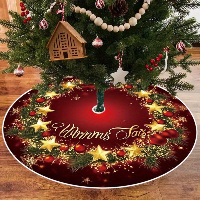 VIKAMA Christmas Tree Skirt Plaid Holly Berry Print Round Xmas Tree Mat Vintage Farmhouse Christmas Indoor Home Party Decor Rug