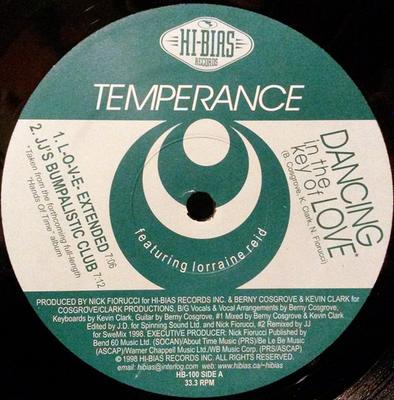 12inch Record TEMPERANCE, LORRAINE REID - Dancing In The Key Of Love HB100 Hi-Bias Records 1999 Canada Dance & Electronica Used