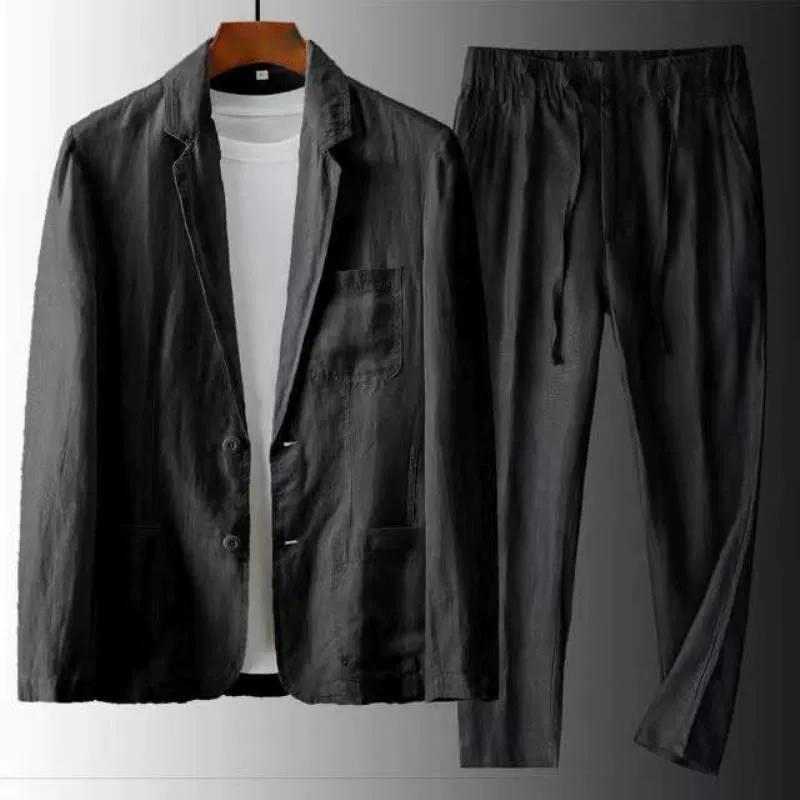 Men's Jackets and Pants Men's Linen 2-piece Suit Spring and Summer Thin Fashion Casual Suit Suit Men's Spring and Summer Thin Section