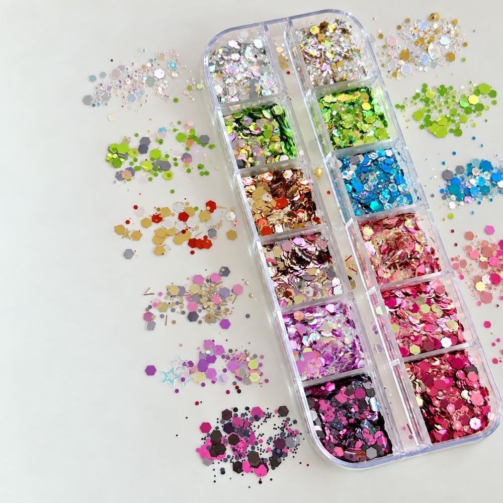 Punkte Nagelkunst Glitzer Set 12 Fächer Nagelanhänger Dekorationen Nageldekoration