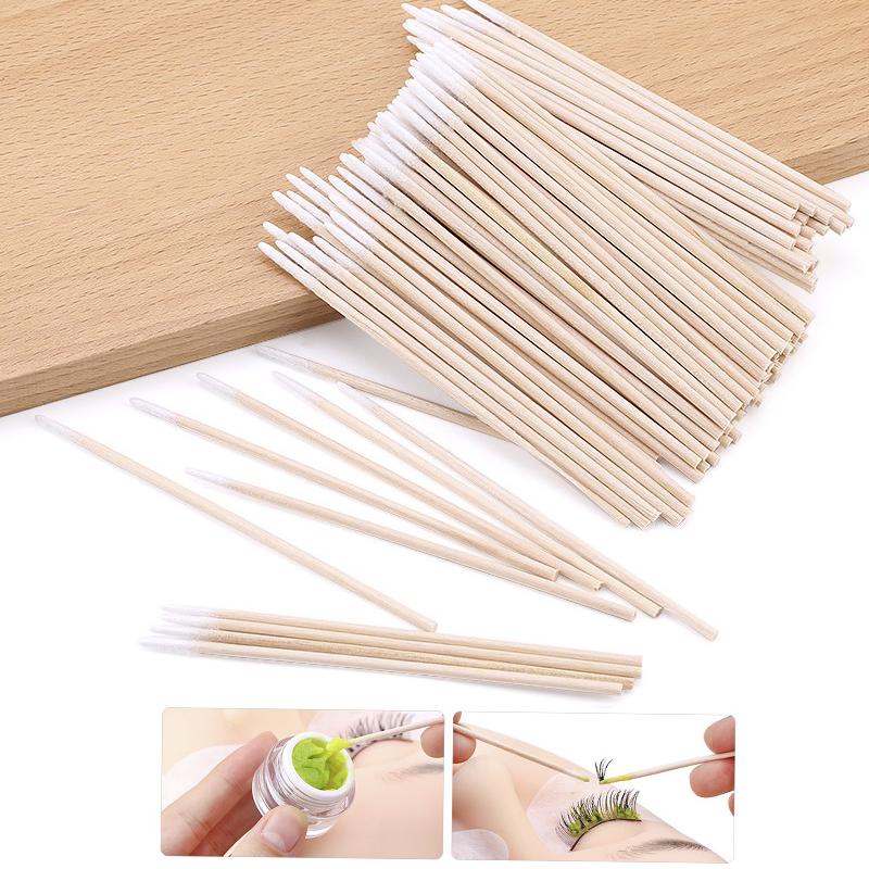 100Pcs Disposable Wooden Cotton Swabs Stick Eyelash Extension tool Glue Removing Makeup Tool Clean Stick Lash Accessorie