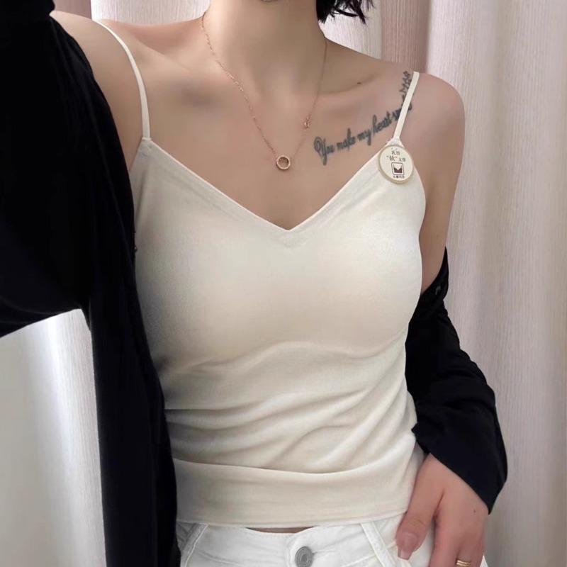 Autumn and Winter New French Sexy Hair V-neck Canary One Cup with Chest Pad Outside Wear Vest Inside