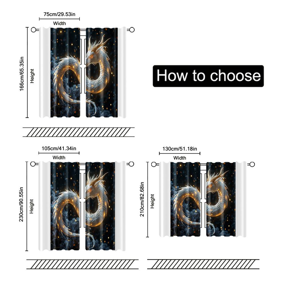 Set Of 2 Filtering Curtains Excluding Rods Non Movable Without Batteries Majestic Eastern Dragon Use Bedrooms Curtain Polyester Perfect For Sleeping