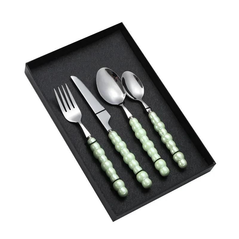 1Pcs Luxury Dinnerware Set Ceramic Pearl Handle Stainless Steel Spoon And Fork Set Western Silver Cutlery High-looking Tableware