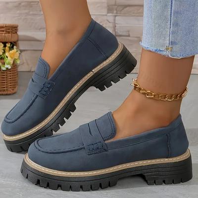 Spring and Autumn Women's Retro Frosted Loafers with Thick Heel Round Toe Casual Shoes