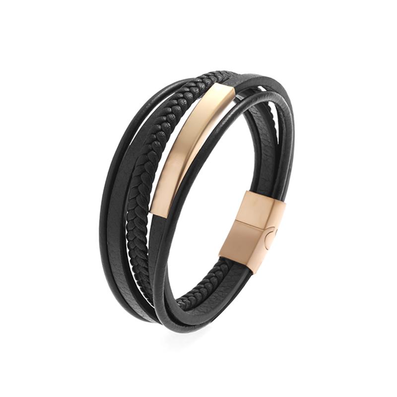 Classic Punk Metal Magnetic Clasp Multilayer Leather Bracelet for Men High Quality Handsome Party Jewelry Male Birthday Gift