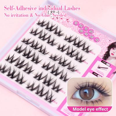QSTY Cute Sweet Pre-Bond Technology Press On Lashes Glueless DIY Eyelash Self Adhesive Realistic Eyelash Reusable