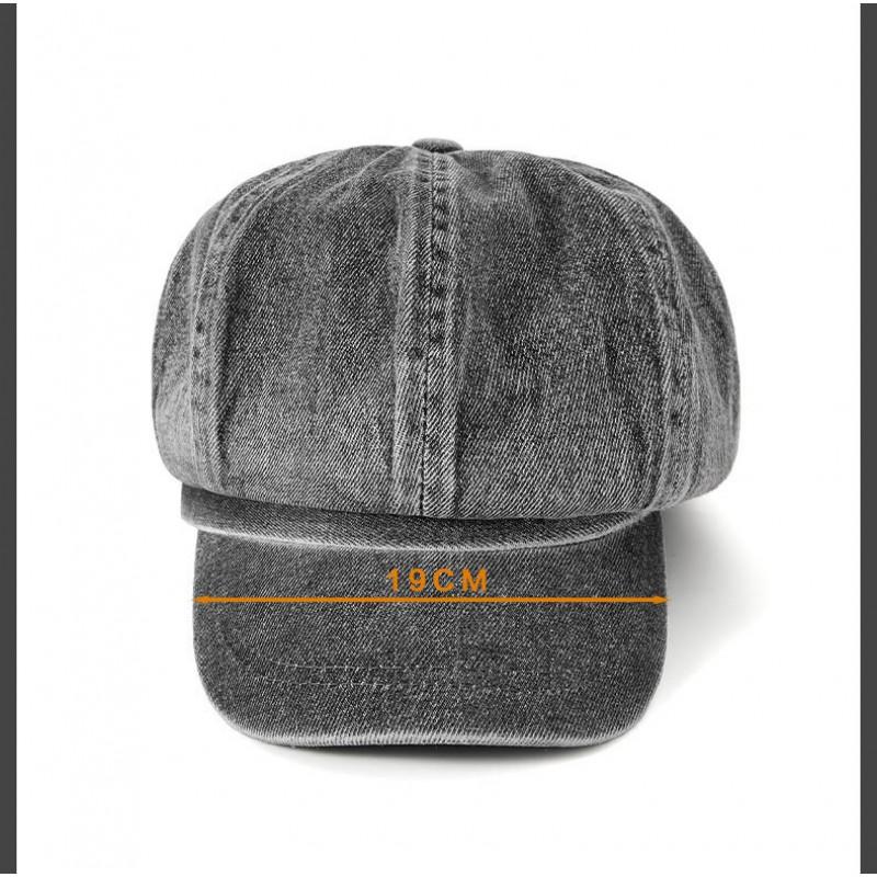 Cotton Washed Newsboy Cap In Denim Style Retro Round Top Hat Women Outdoor Sun Protection