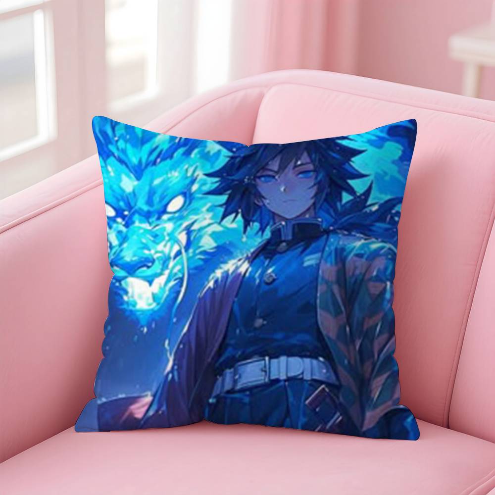 Demon Slayer Kimetsu No Yaiba Anime Kissenbezug Anti-Milben Kissenbezug Versteckter Reißverschluss Seidiger Kurzer Plüsch Sofakissenbezug
