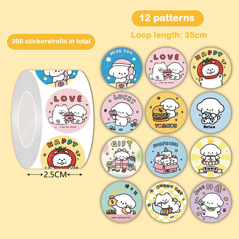 300Pcs/Roll Cartoon Animal Sticker Capibara Kapibala Puppy Hand Account Decals Gift Bag Sealing Sticker Cake Baking Label