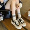 Horse Leather Version~ Versatile Round Head Casual Sports Board Shoes Lace-up Heightening Platform College Little White Shoes Women's 2025 New Models